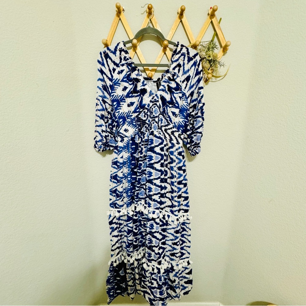 Anthropologie Blue and White Midi Dress